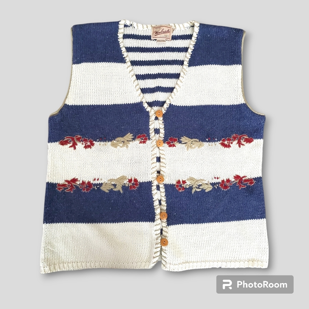 Woolrich cotton blend cottagecore knit vest with floral details, size L